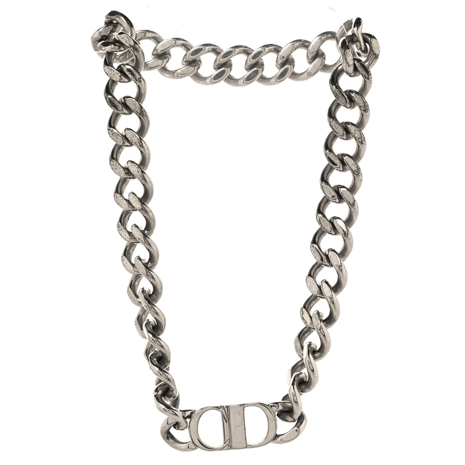 Christian Dior Brass CD Icon Chain Link Necklace Silver 1972854