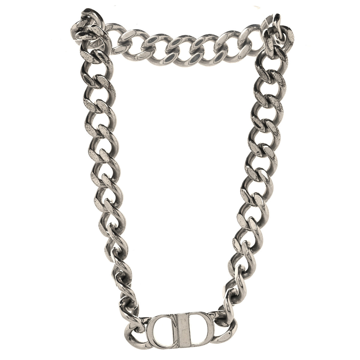 Brass CD Icon Chain Link Necklace Silver