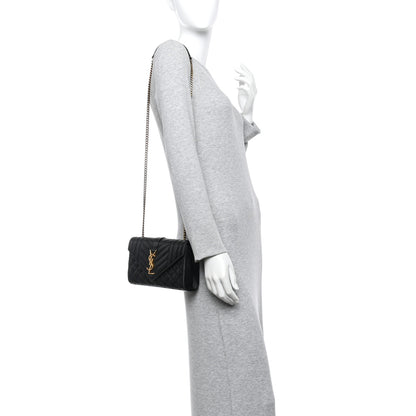 Saint Laurent Lambskin Mixed Matelasse Triquilt Small Monogram Satchel Black 2 of 22