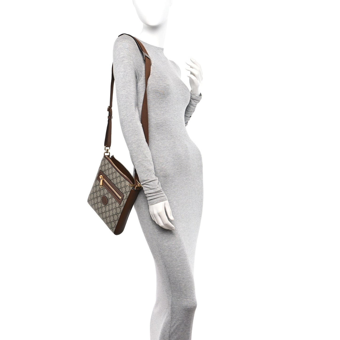GG Supreme Monogram Azalea Calfskin Retro Interlocking G Flat Messenger Bag Beige Ebony Brown Sugar