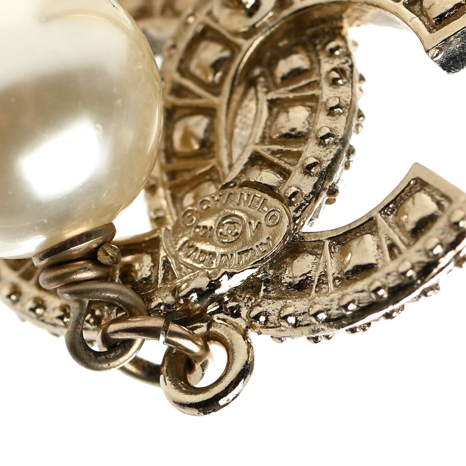 Chanel Crystal Pearl CC Drop Earrings Gold 4 of 4
