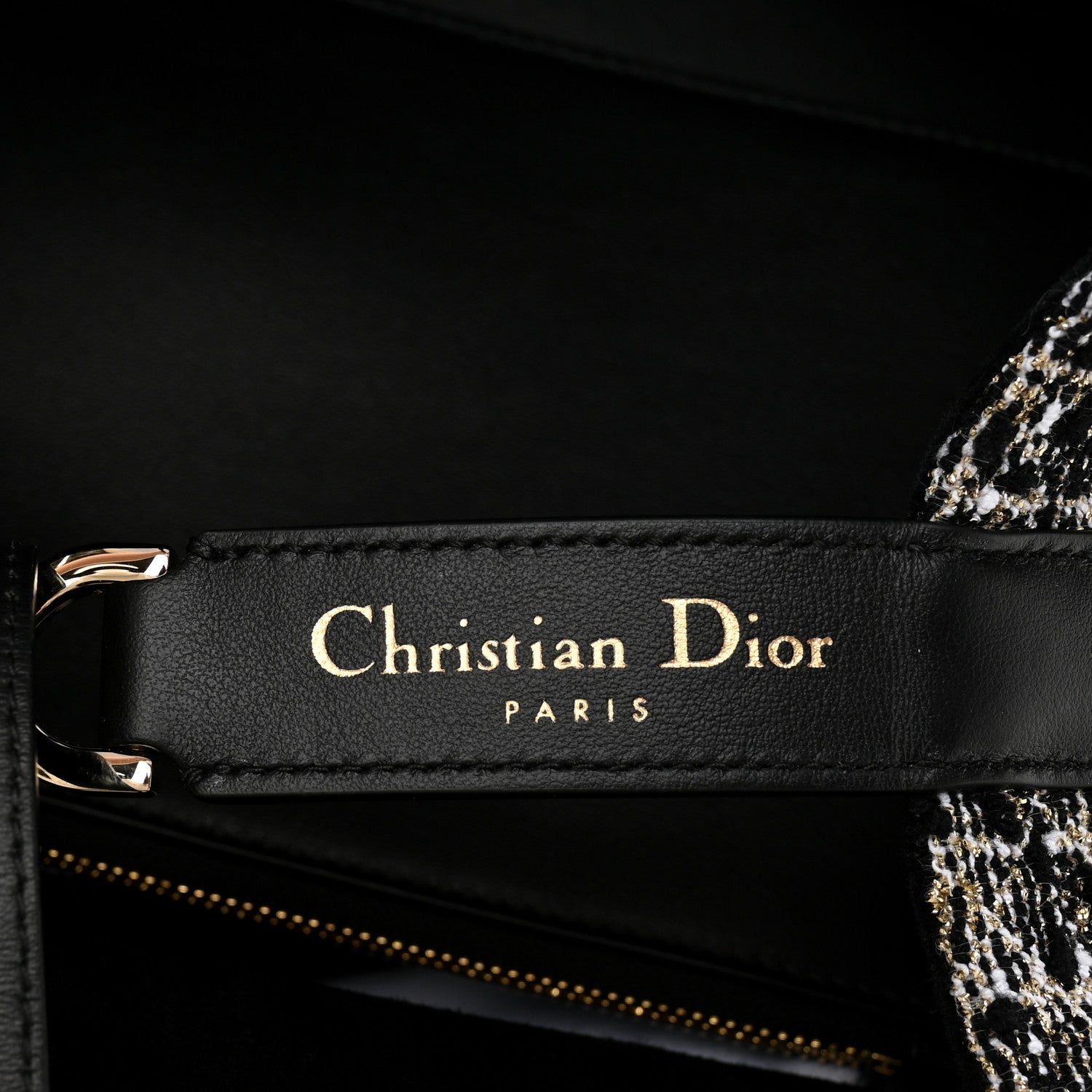 Christian Dior Calfskin Tweed Cannage Medium Toujours Black Gold White 7 of 10