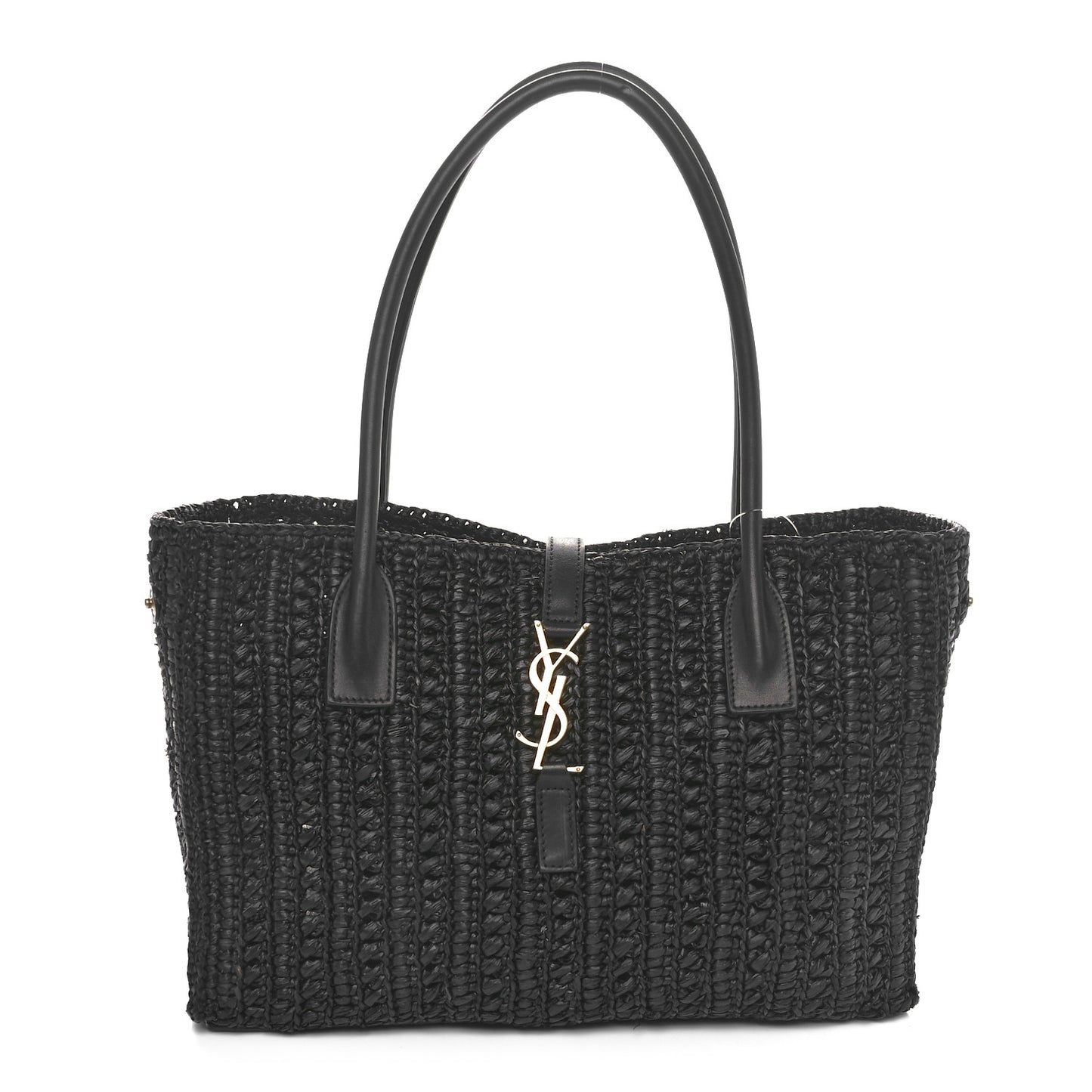 Raffia Calfskin Panier Rectangle Tote Black