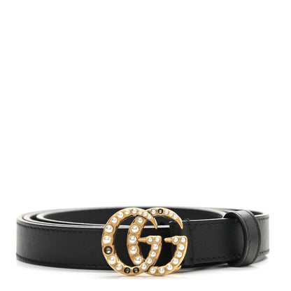 Gucci Calfskin Pearl Double G 20mm Belt 90 36 Black Cream 1 of 6