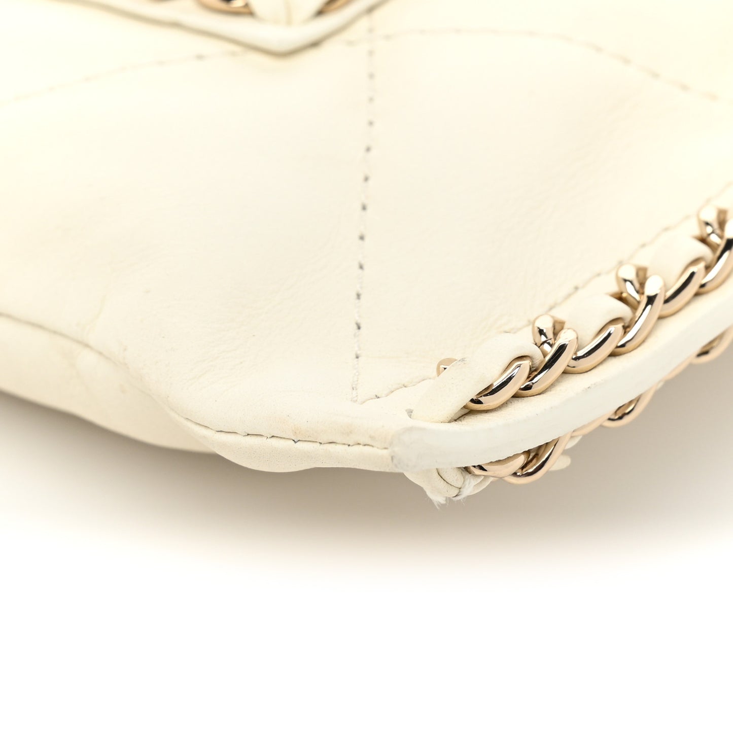 Calfskin Quilted Small Chain Flat Tote White