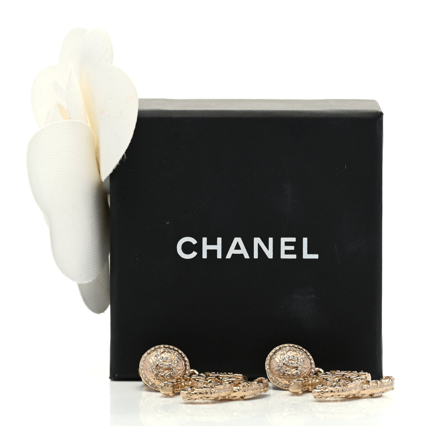Crystal CC Drop Logo Earrings Gold