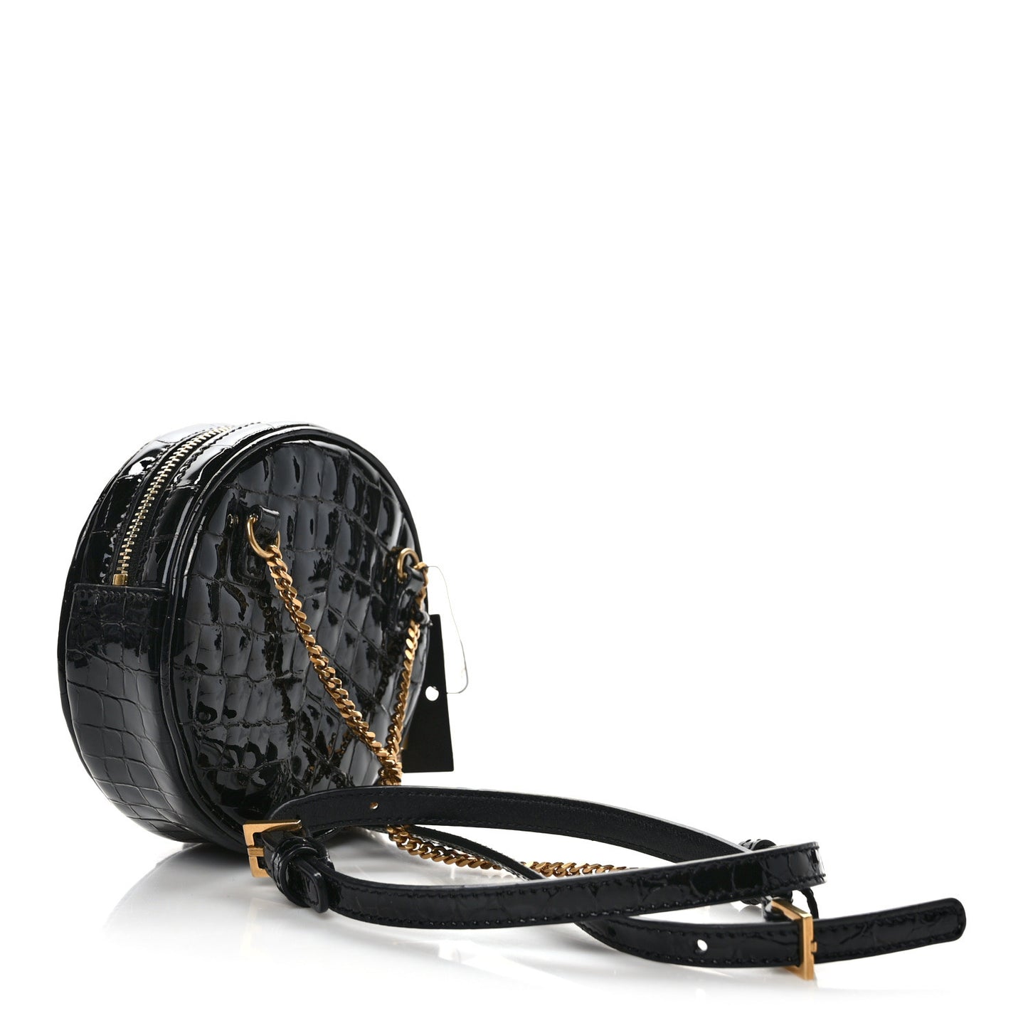Patent Crocodile Embossed Round Belt Bag Black