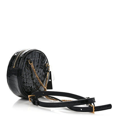Saint Laurent Patent Crocodile Embossed Round Belt Bag Black 3 of 8