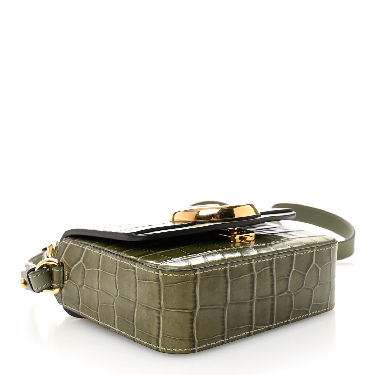 Calfskin Crocodile Embossed Mini C Double Carry Misty Forest