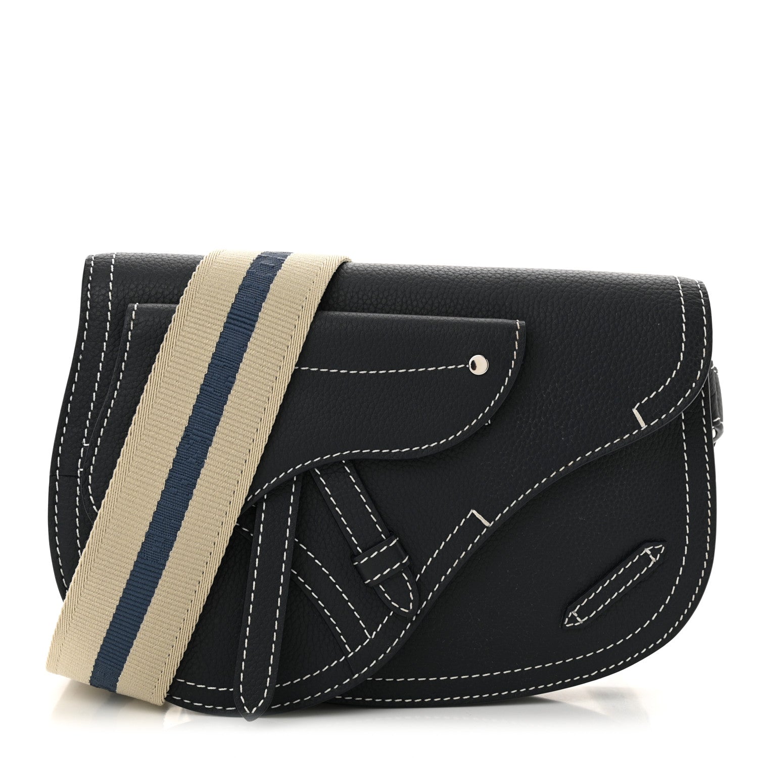 Christian Dior X KAWS Grained Calfskin Saddle Pouch Navy Blue