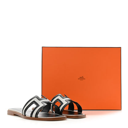 Hermes Calfskin Canvas Oran Sandals 36.5 Black 10 of 10