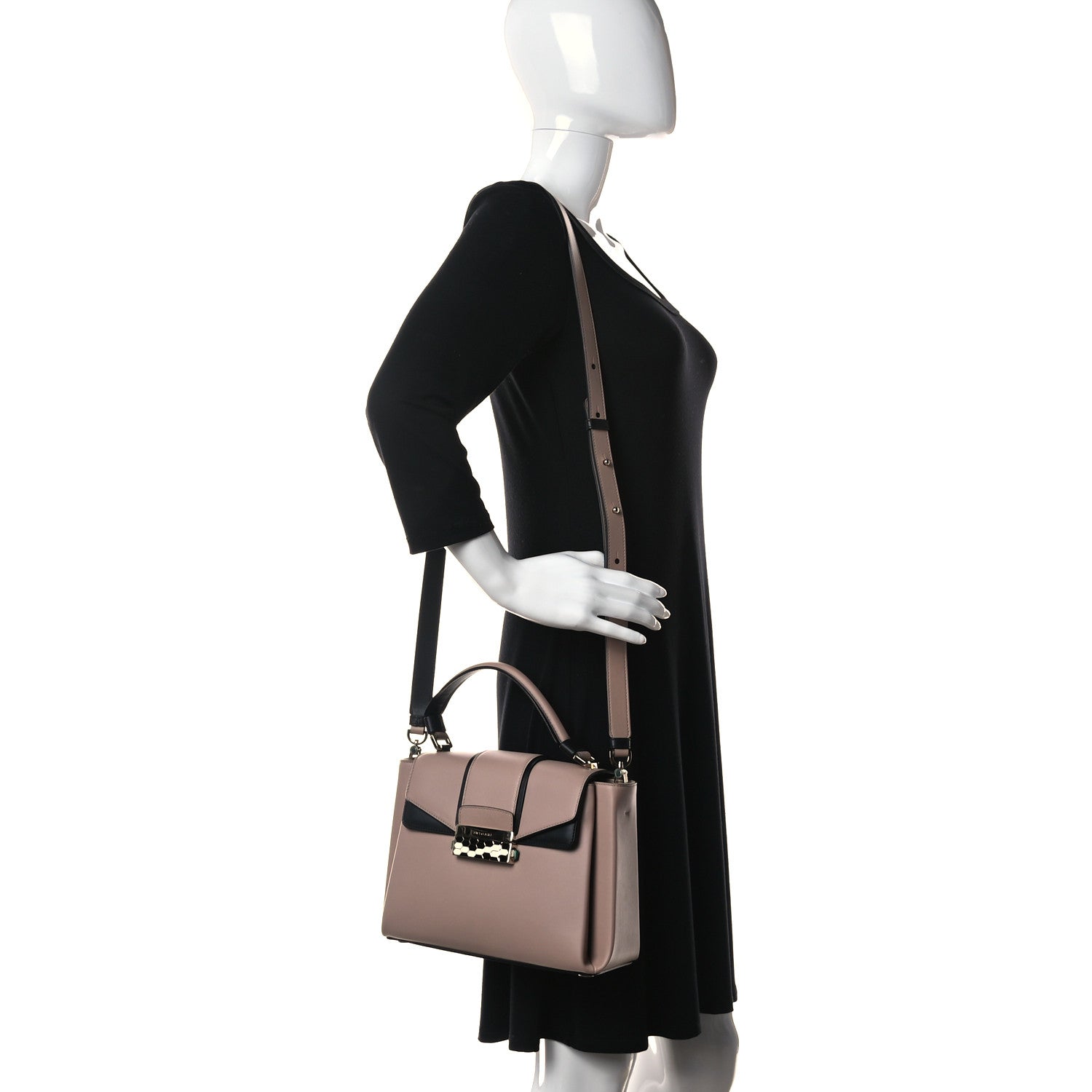 Bulgari Calfskin Serpenti Viper Top Handle Bag Beige 2 of 12