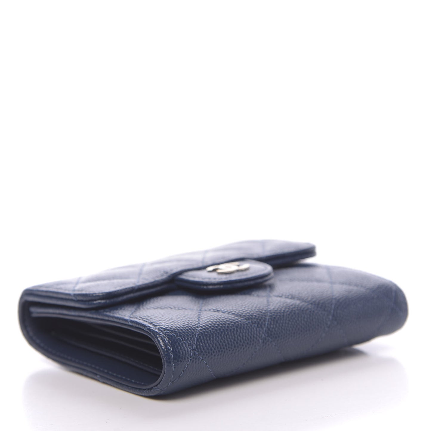 Caviar Quilted Compact Flap Wallet Navy