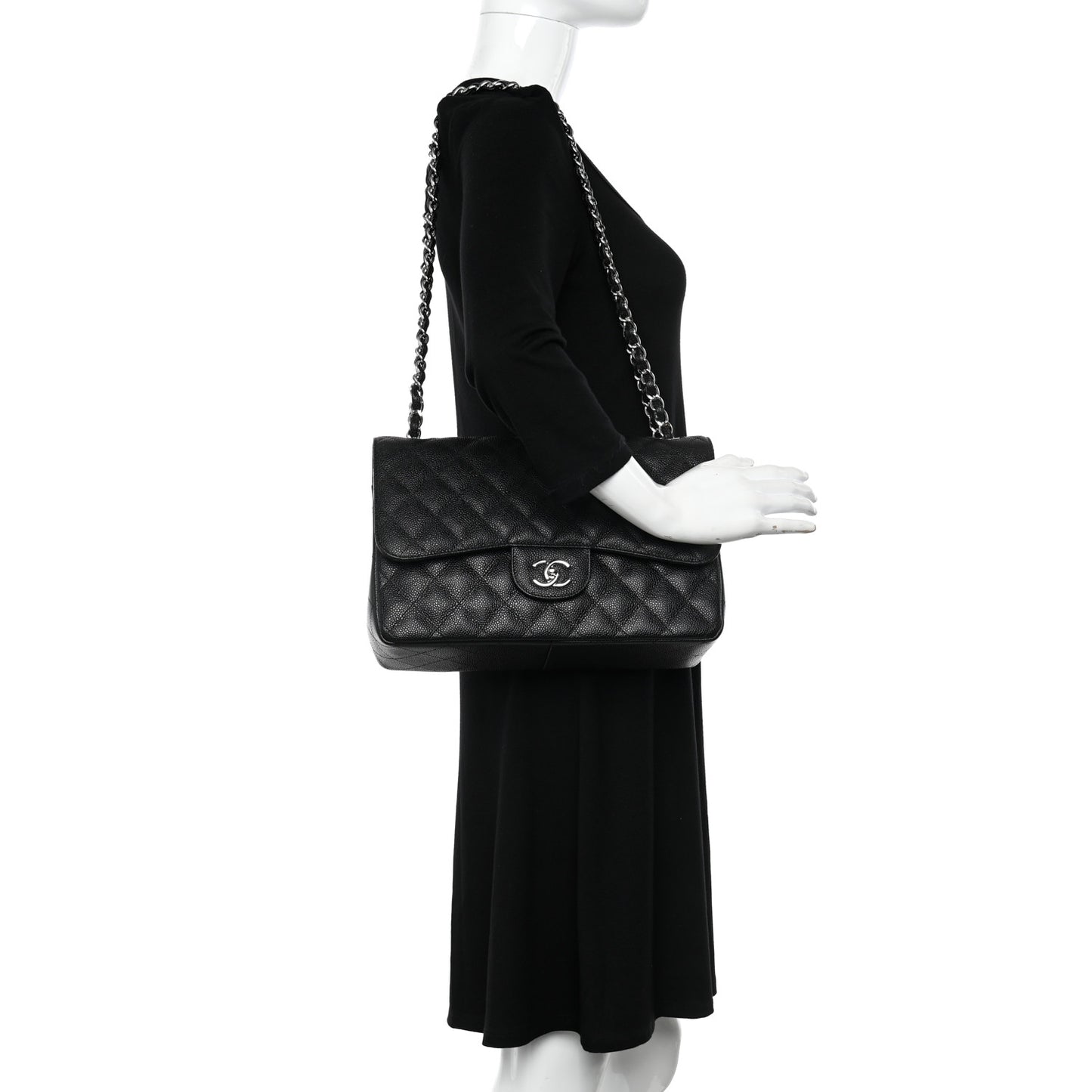 Caviar Quilted Jumbo Double Flap Black