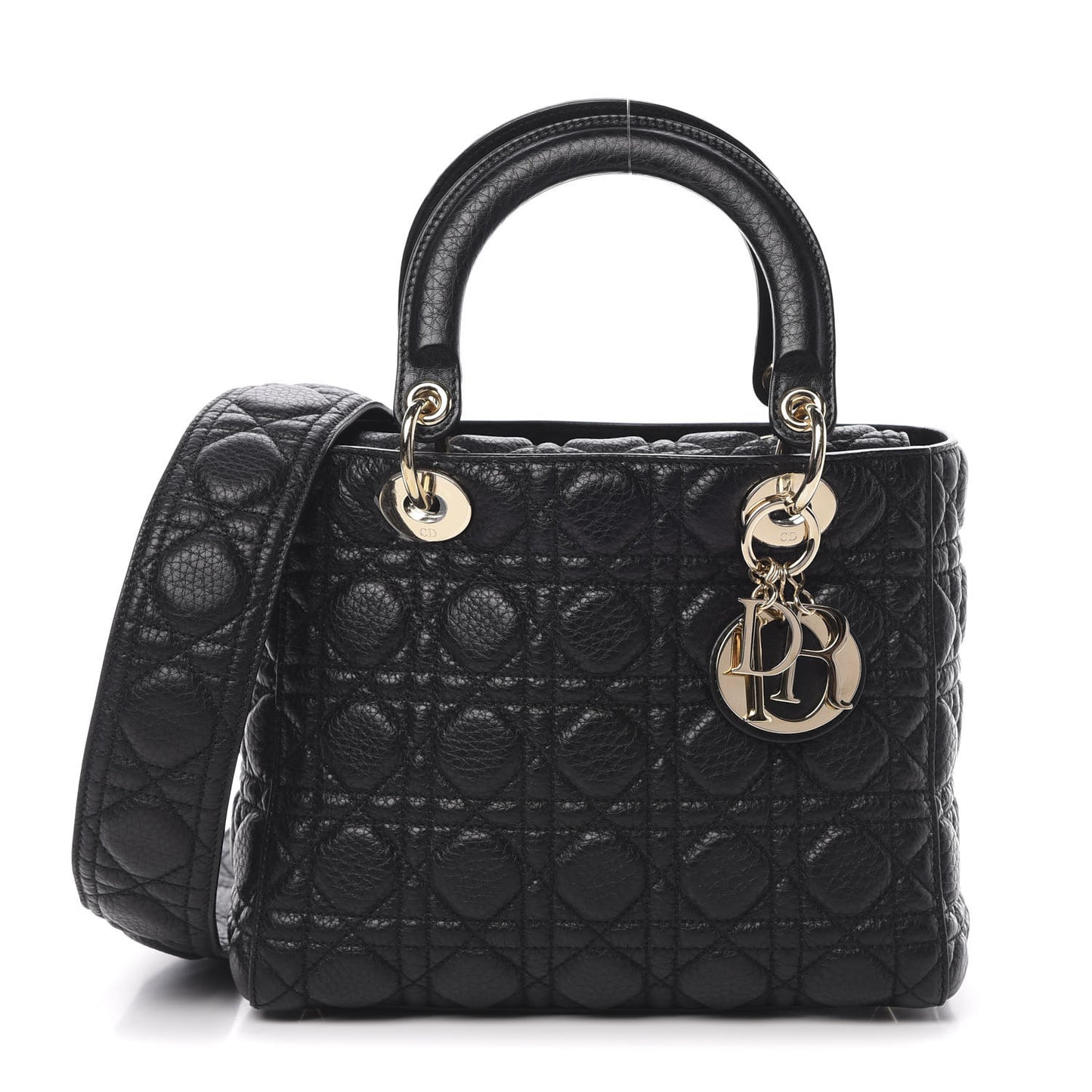 Grained Calfskin Cannage Medium Supple Lady Dior Black