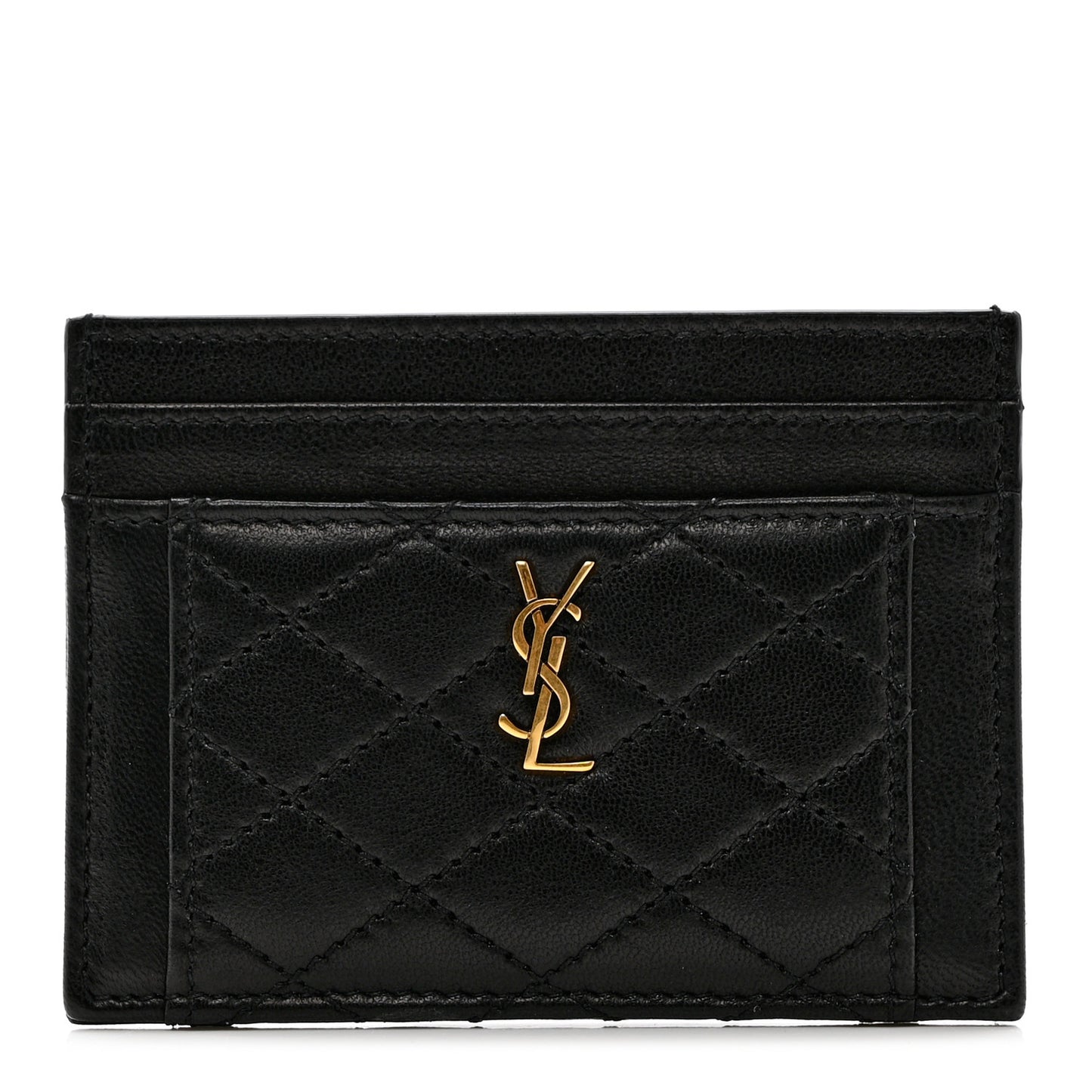Lambskin Quilted Gaby Credit Card Case Black