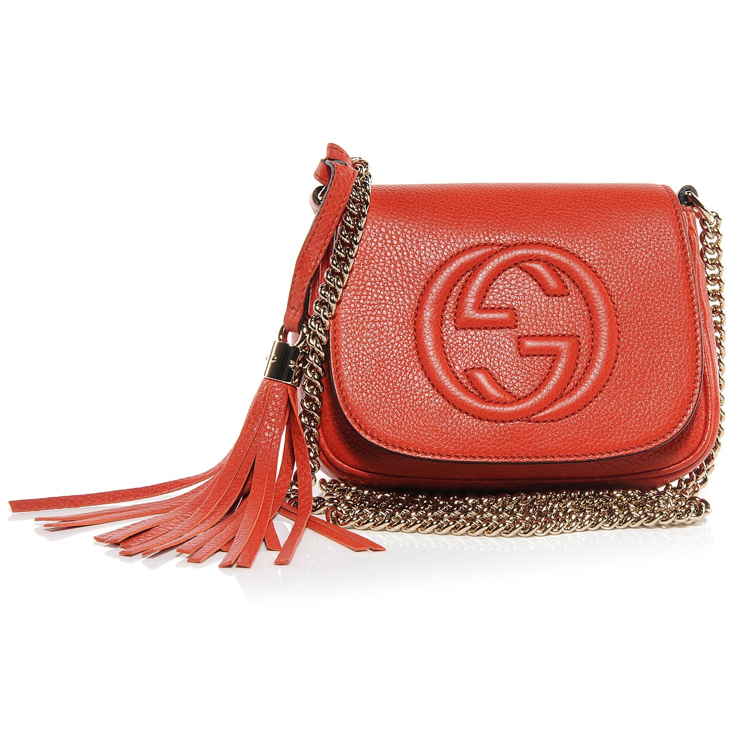 Pebbled Calfskin Small Soho Flap Crossbody Sun Orange