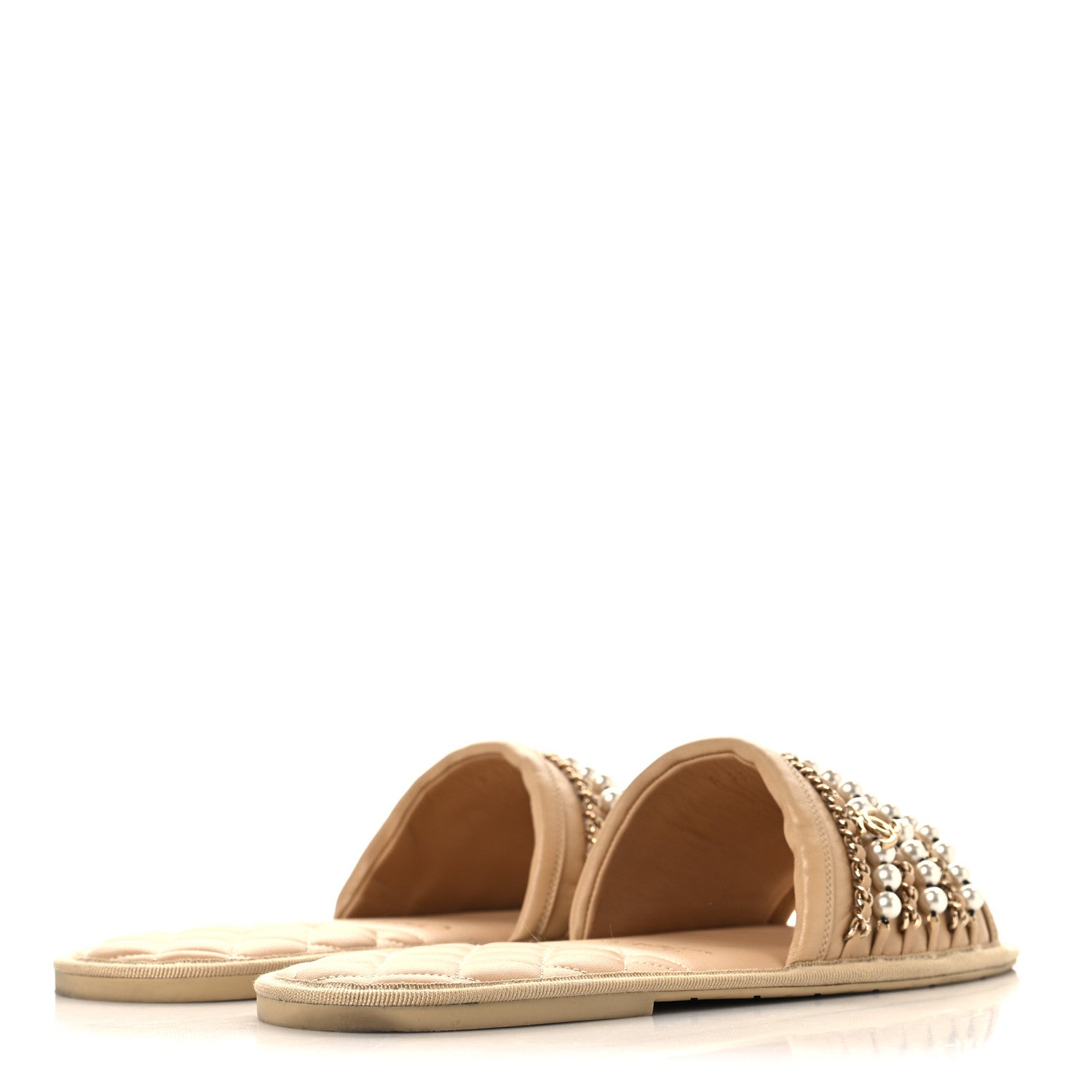 Chanel Lambskin Pearl Chain Flat Slipper Sandals M Beige 1876204
