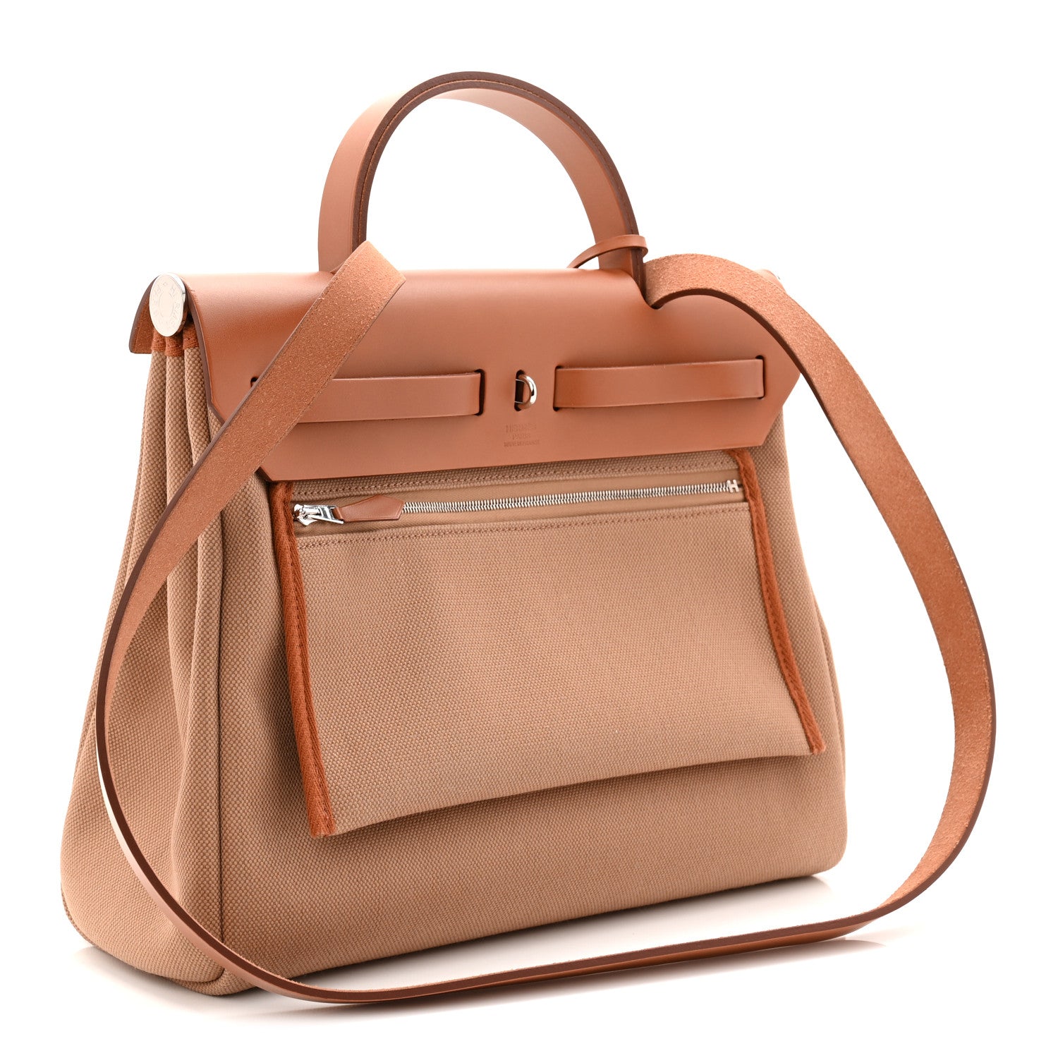 Hermes Military Toile Vache Hunter Herbag Zip Retourne 31 PM Chai Fauve 4 of 11