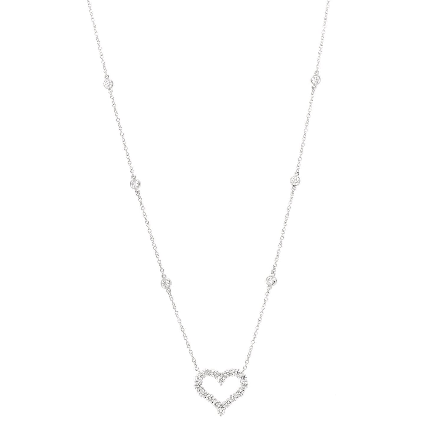 Platinum Diamond Heart Station Pendant Necklace