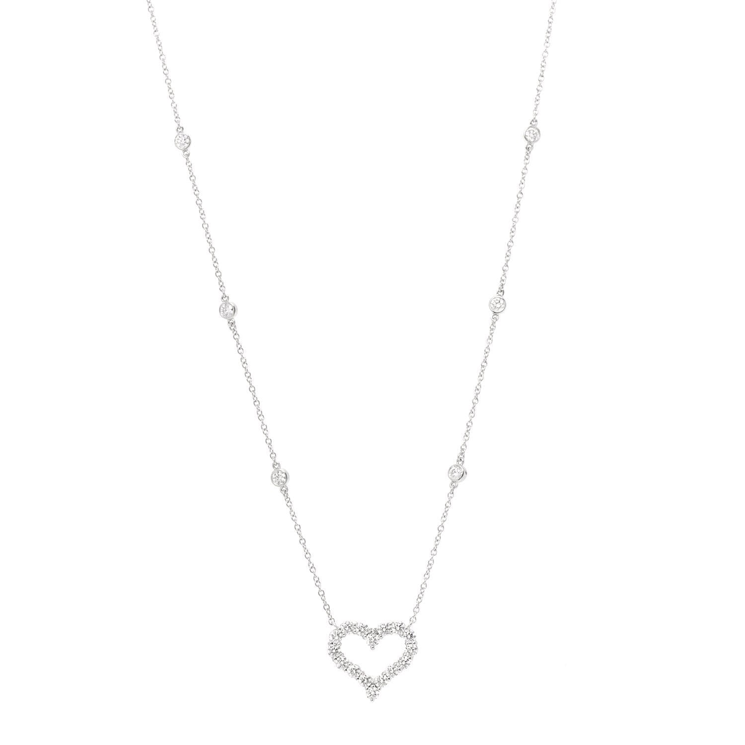 Tiffany Platinum Diamond Heart Station Pendant Necklace 1 of 7