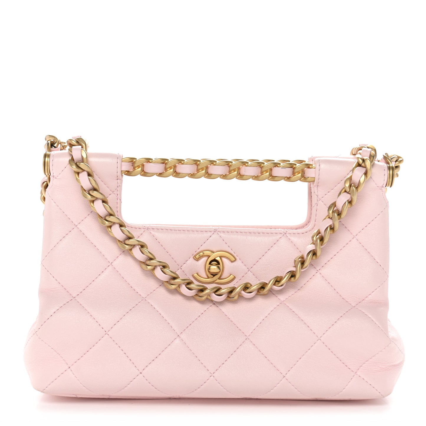 Shiny Lambskin Small Shopping Bag Light Pink