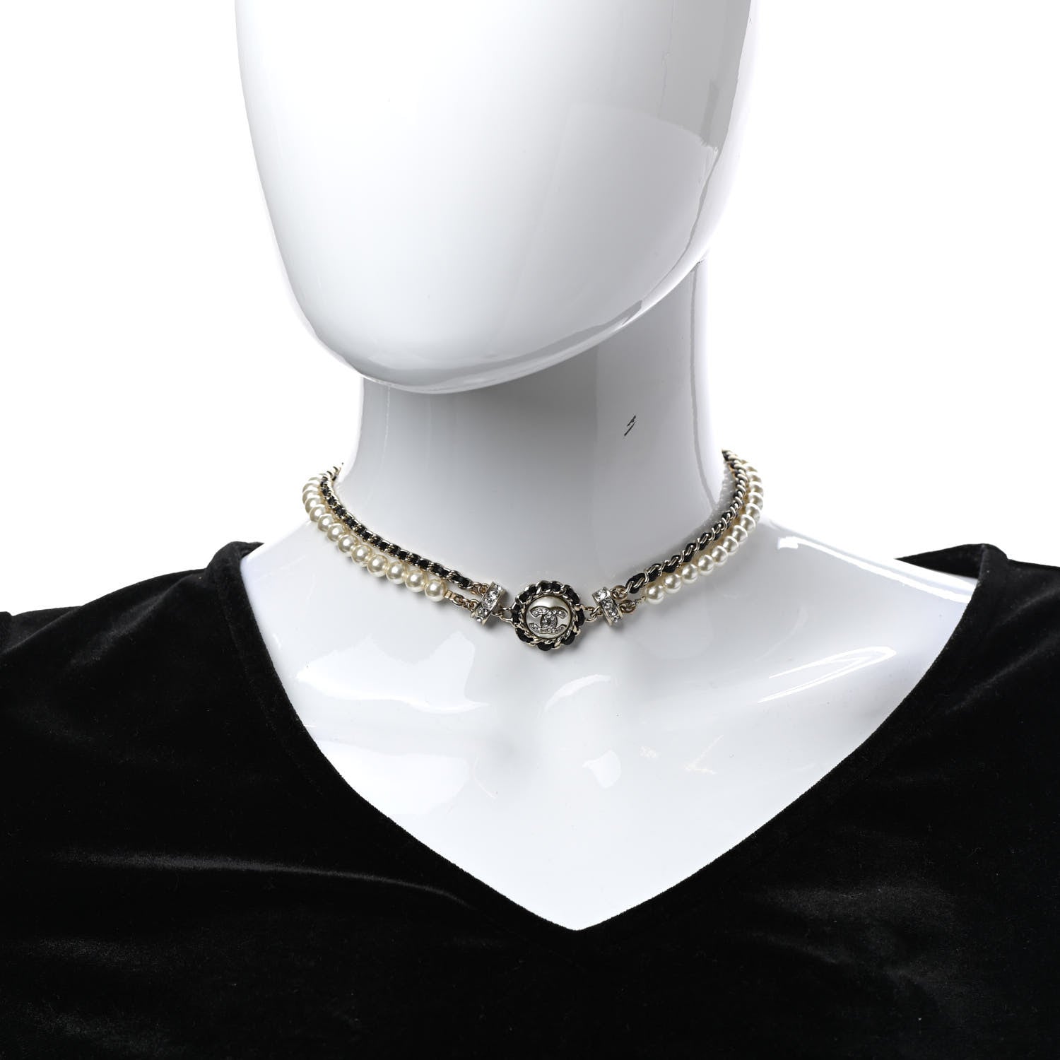 Chanel Pearl Crystal Lambskin CC Choker Gold Black 2 of 6