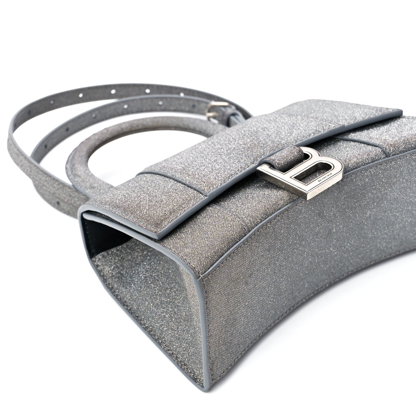 Glitter Fabric Hourglass Top Handle Bag XS Grey