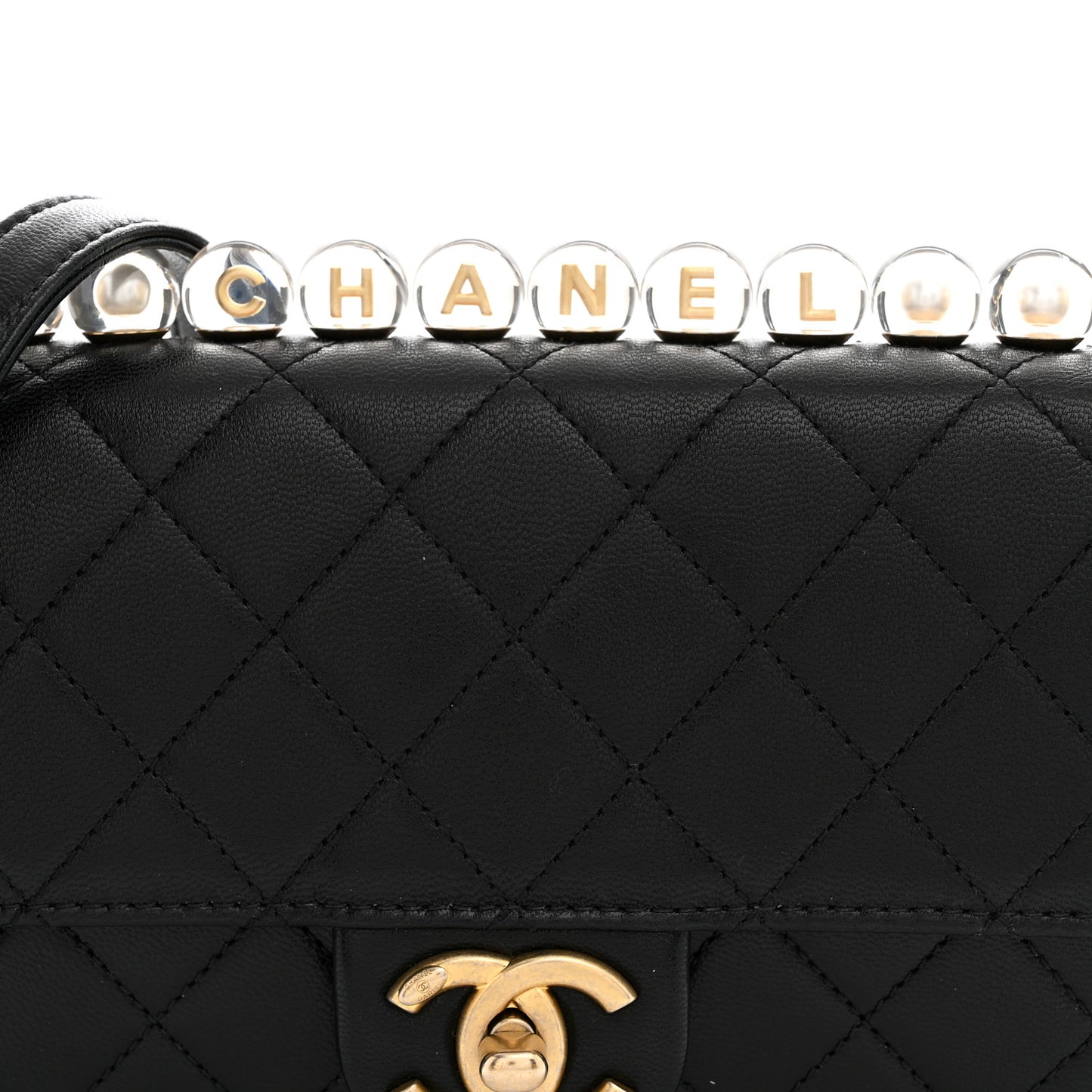Goatskin Quilted Logo Small Chic Flap Black
