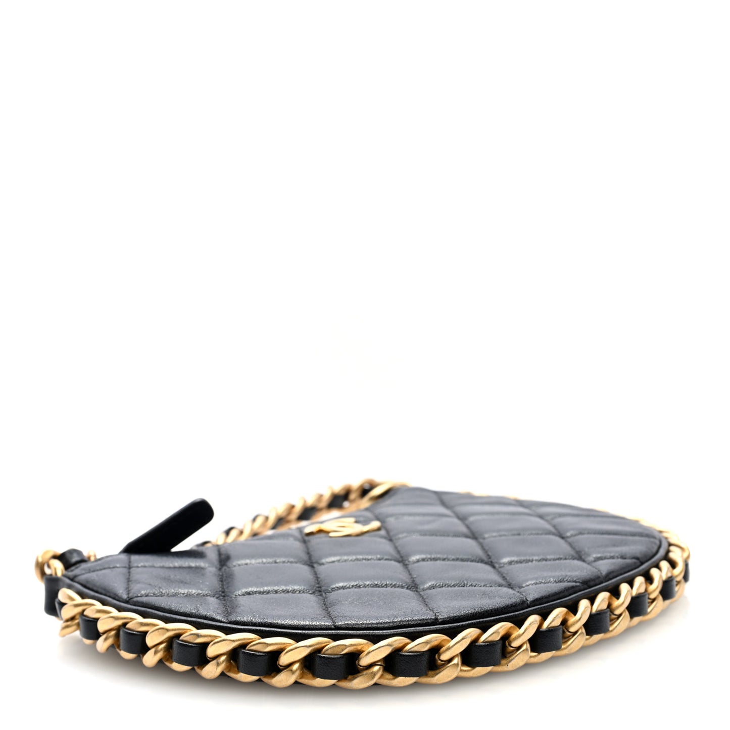 Shiny Crumbled Lambskin Quilted Round Small CC Hobo Black