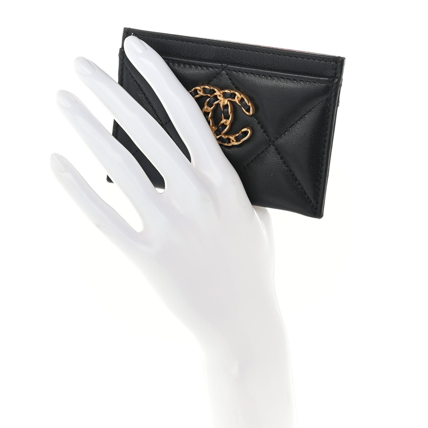 Lambskin Quilted Chanel 19 Card Holder Black