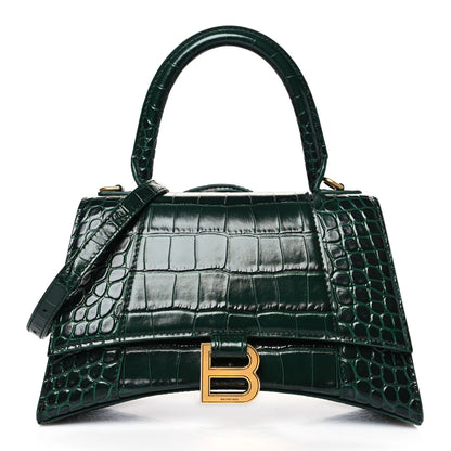 Balenciaga Shiny Calfskin Crocodile Embossed Small Hourglass Top Handle Bag Forest Green 1 of 9