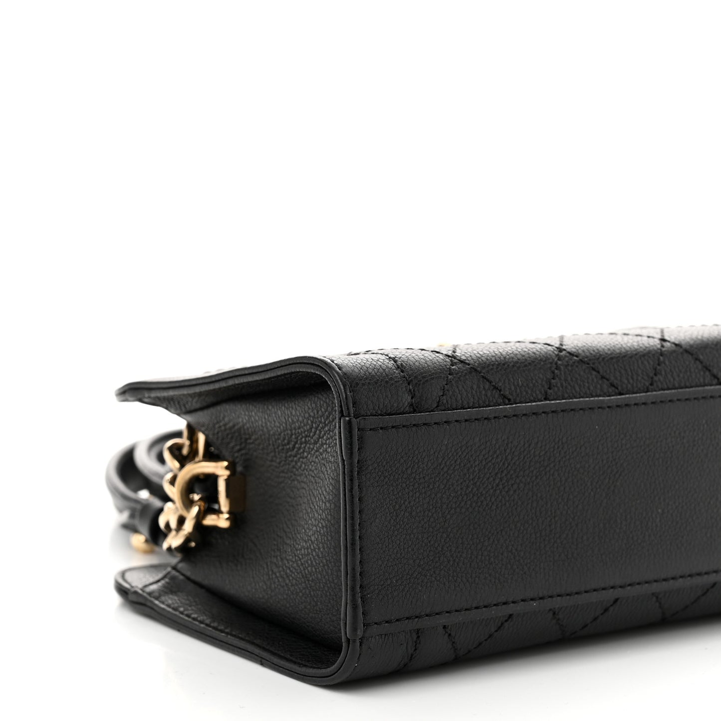 Grained Calfskin Stitched Mini Label Click Shopper Black