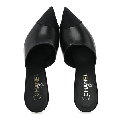 Chanel Goatskin Grosgrain Cap Toe Pearl Mule 39 Black 2 of 10