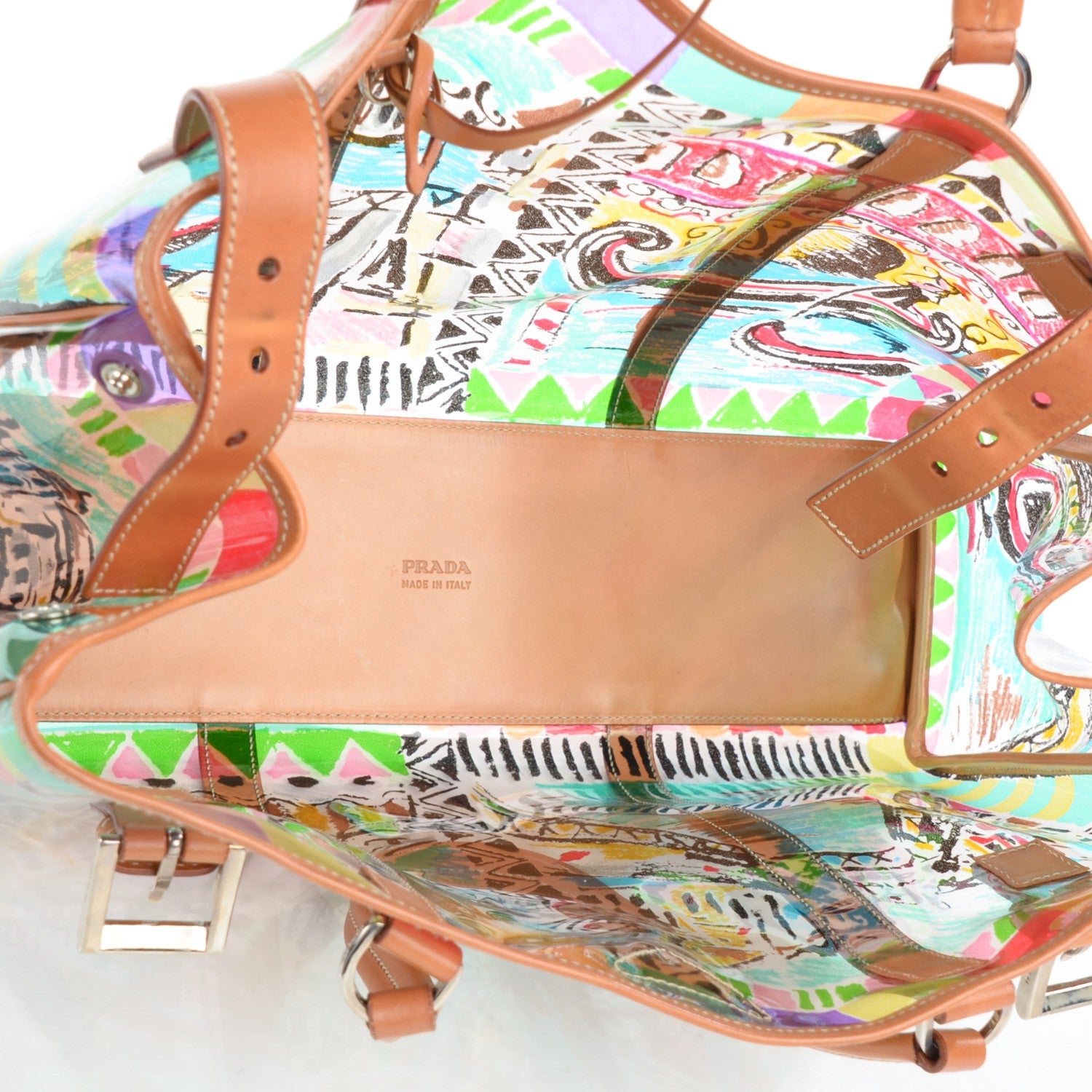 Prada Vinyl Calfskin Transparent Venice Printed Tote 6 of 8