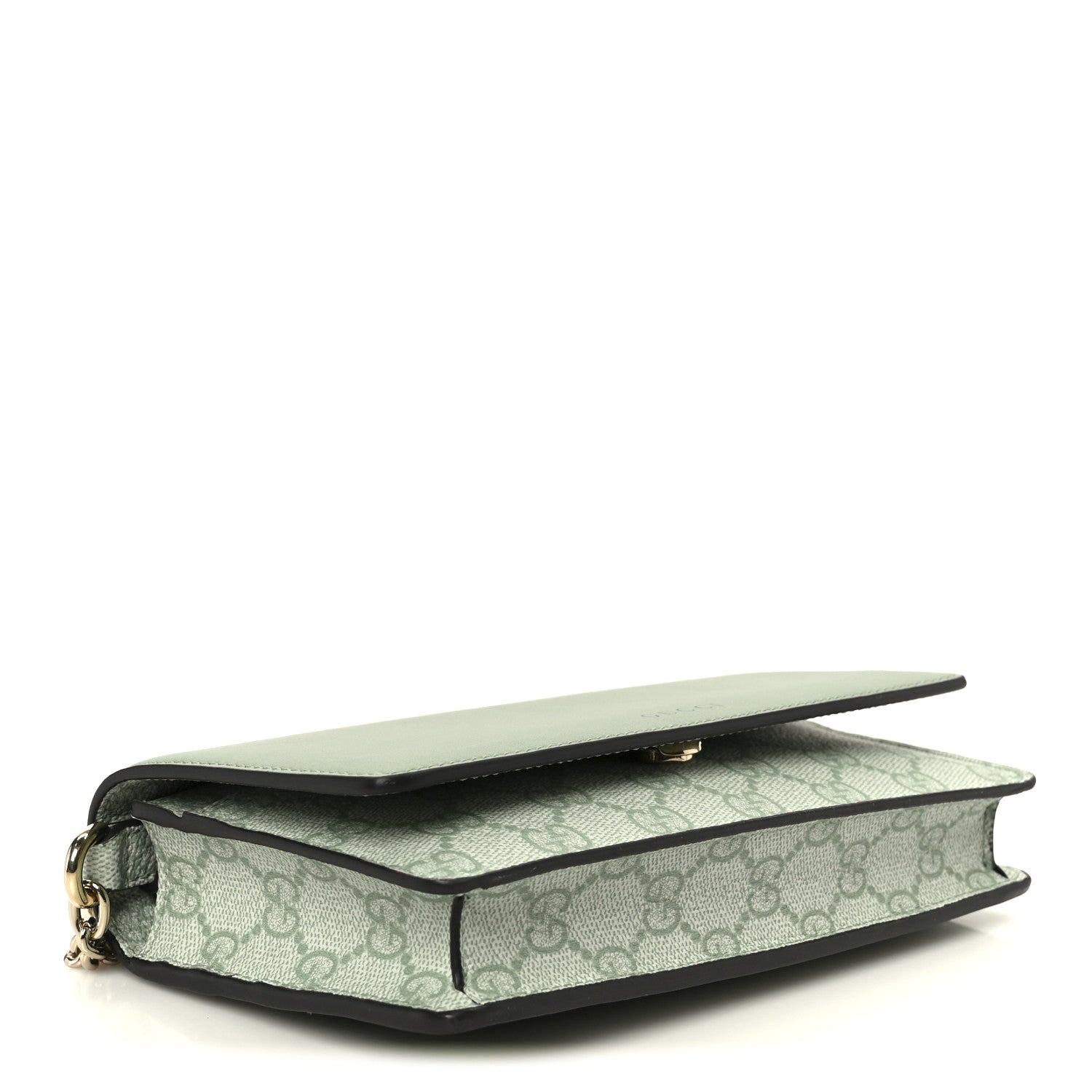 Gucci GG Supreme Monogram Textured Calfskin Emblem Wallet On Chain Sage Green 4 of 11