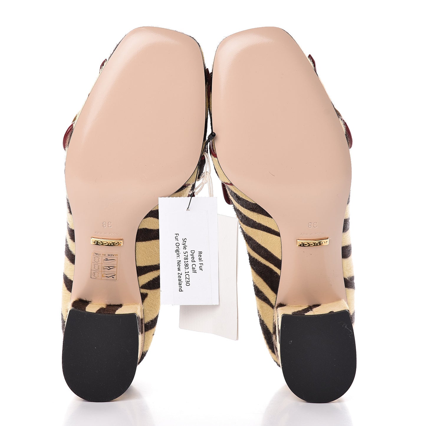 Calf Hair Malaga Kid Tiger Print GG Marmont Fringe 50mm Loafer Pumps 38 Natural Black Romantic Cerise