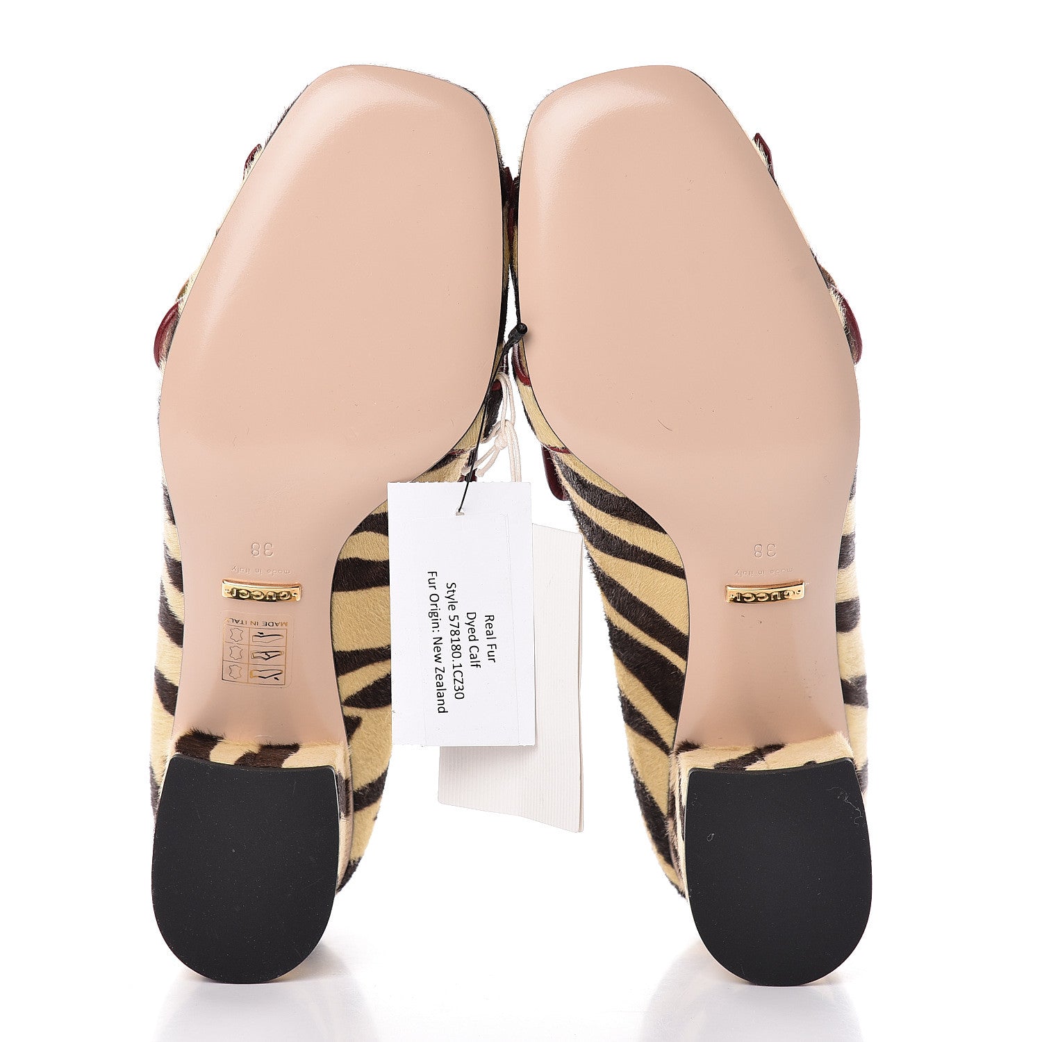 Gucci Calf Hair Malaga Kid Tiger Print GG Marmont Fringe 50mm Loafer Pumps 38 Natural Black Romantic Cerise 5 of 8