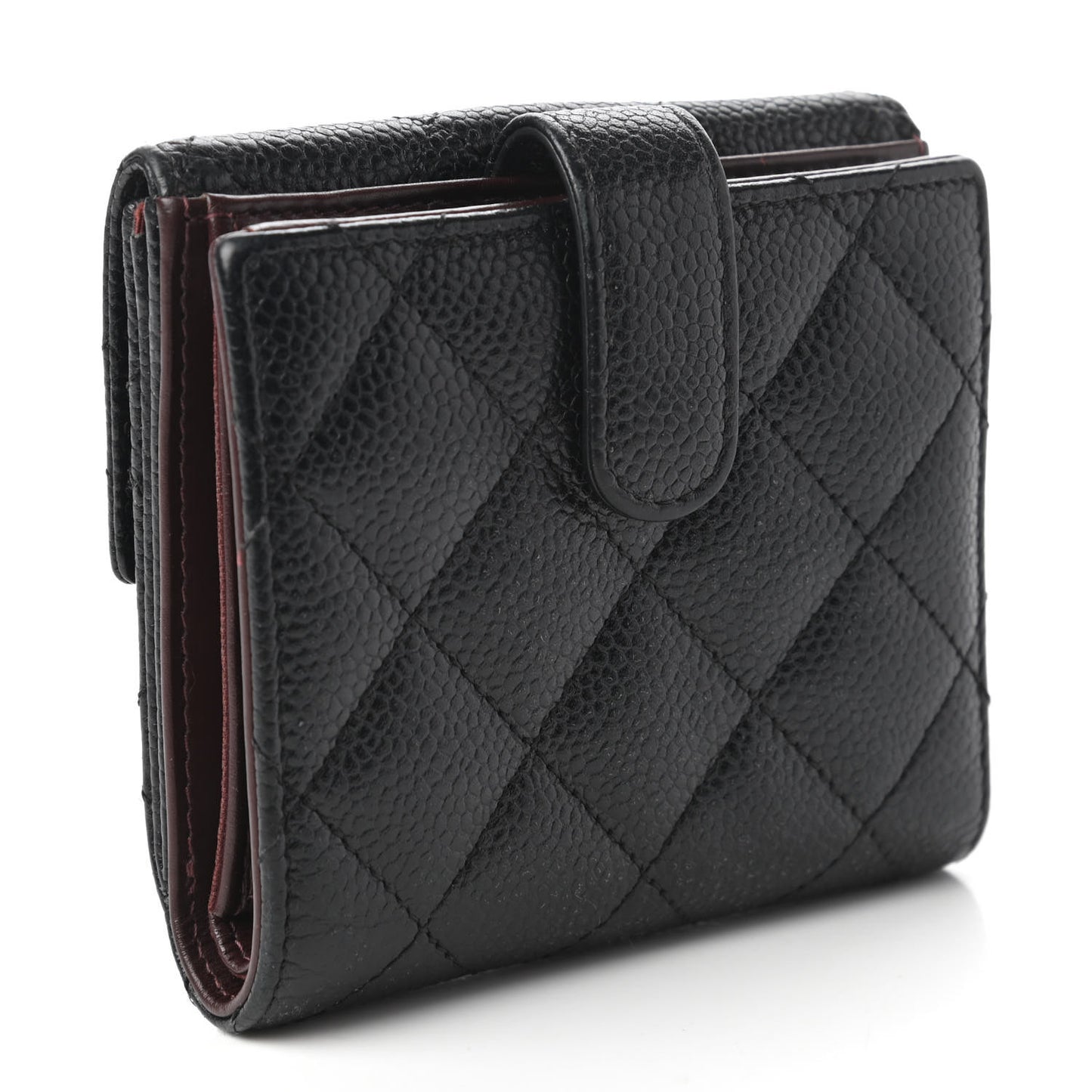 Caviar Quilted Compact French Flap Wallet Black