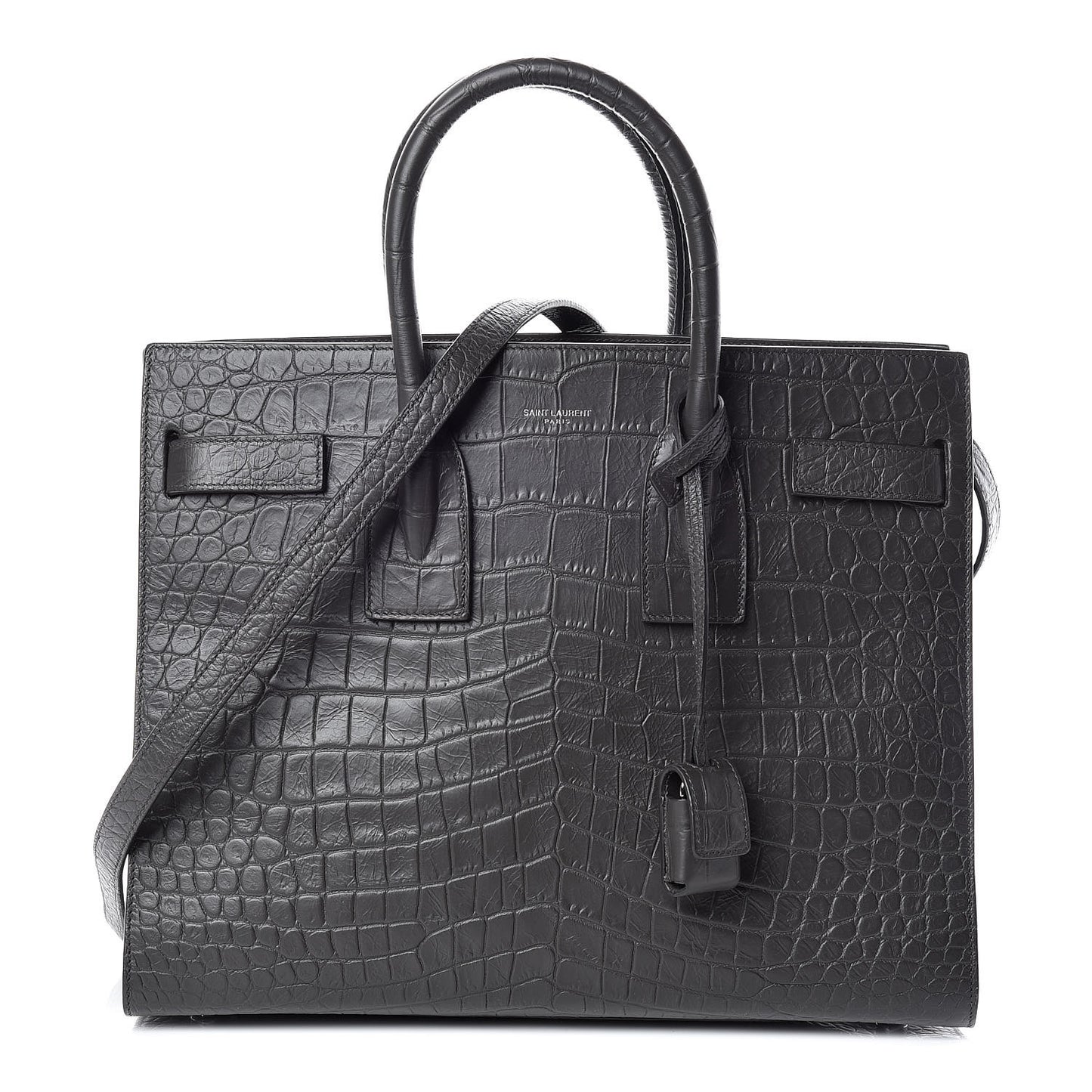 Calfskin Crocodile Embossed Small Sac De Jour Graphite