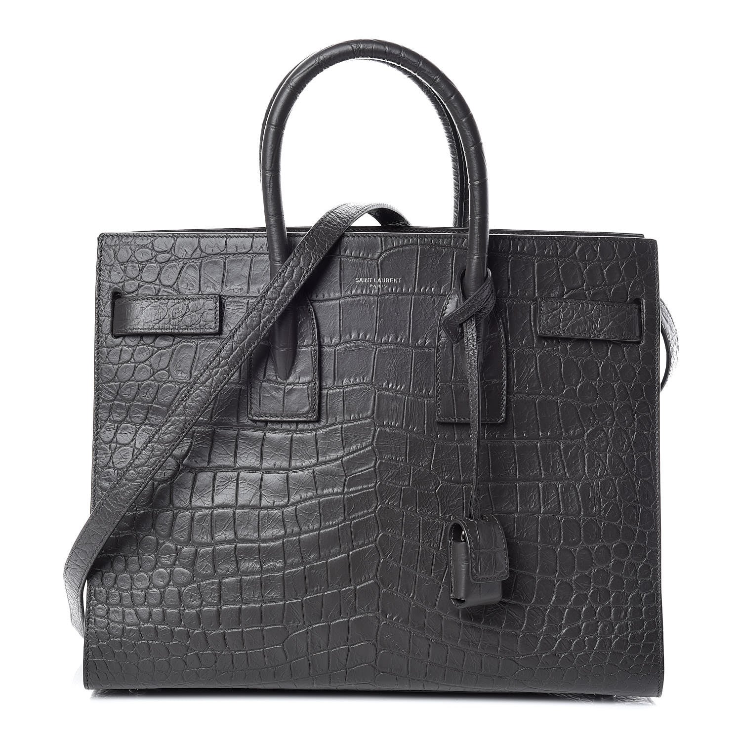 Saint Laurent Calfskin Crocodile Embossed Small Sac De Jour Graphite 1 of 10
