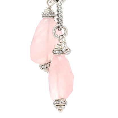 David Yurman Sterling Silver Diamond Rose Quartz Figaro Lariat Necklace 4 of 4