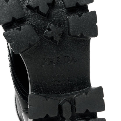 Prada Spazzolato Rois Nylon Metal Triangle Logo Monolith Pouch Pocket 55mm Boots 38.5 Black 6 of 11