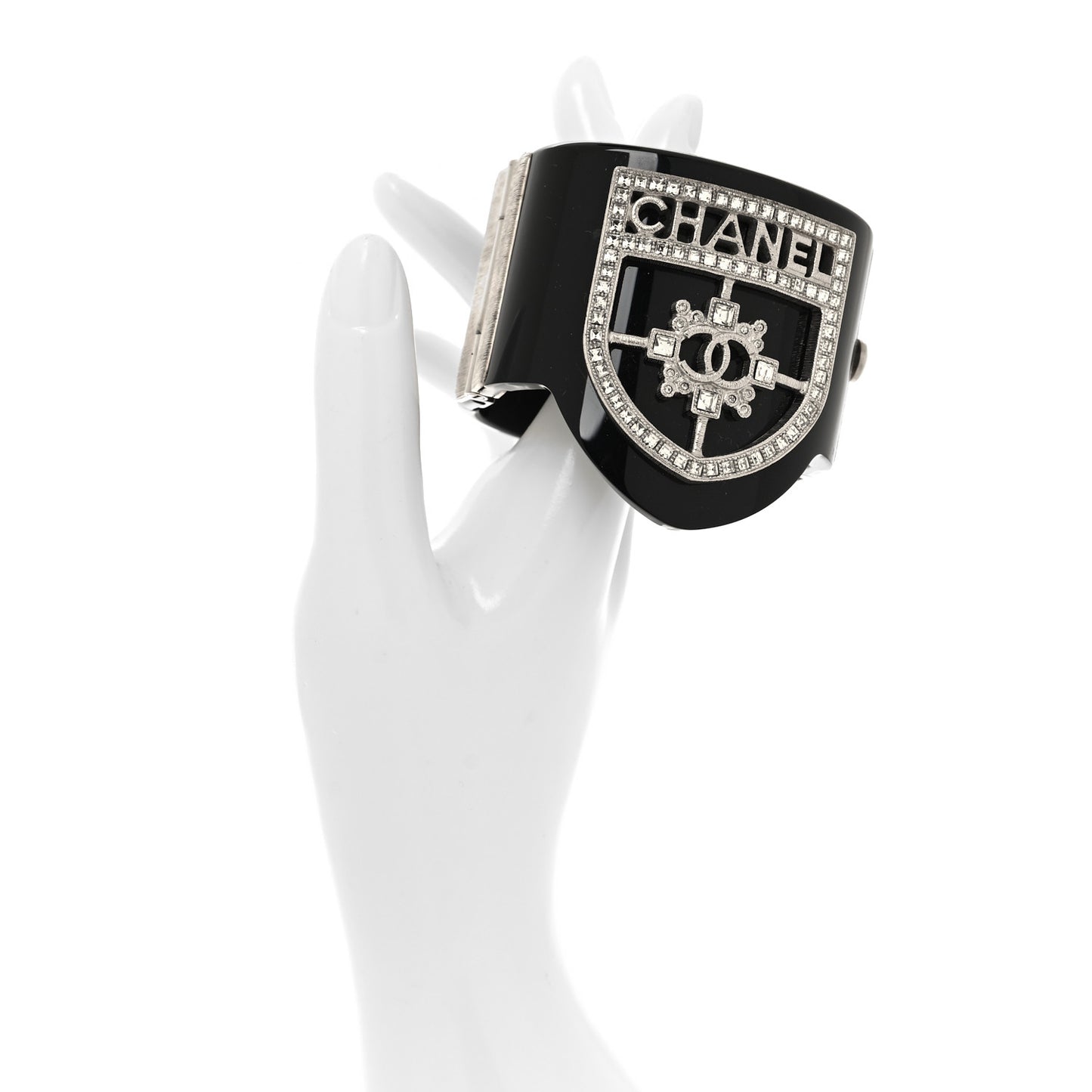 Resin Swarovski Baguette Crystal CC Shield Cuff Black