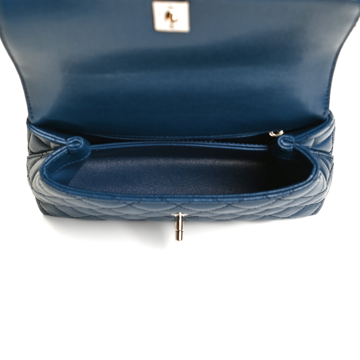Chanel Caviar Quilted Lizard Embossed Mini Coco Handle Flap Navy Blue 5 of 14