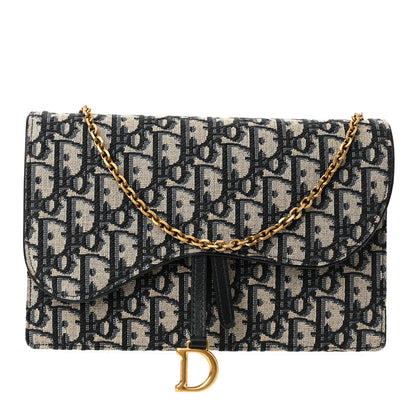 Christian Dior Oblique Saddle Chain Pouch Blue 1 of 9
