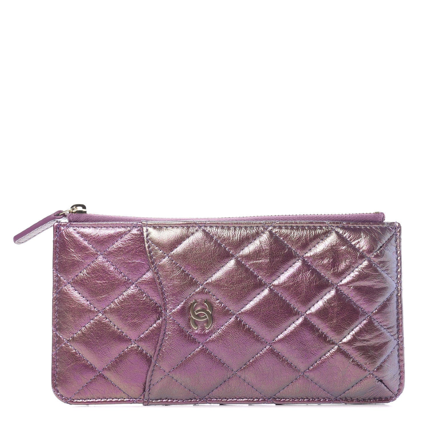 Chanel Metallic Aged Calfskin Quilted Classic Flat Wallet Pouch Purple 1 of 11