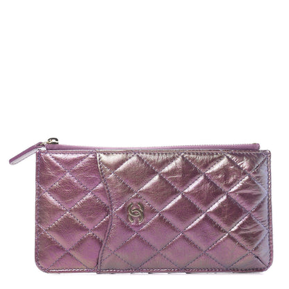 Chanel Metallic Aged Calfskin Quilted Classic Flat Wallet Pouch Purple 1 of 11