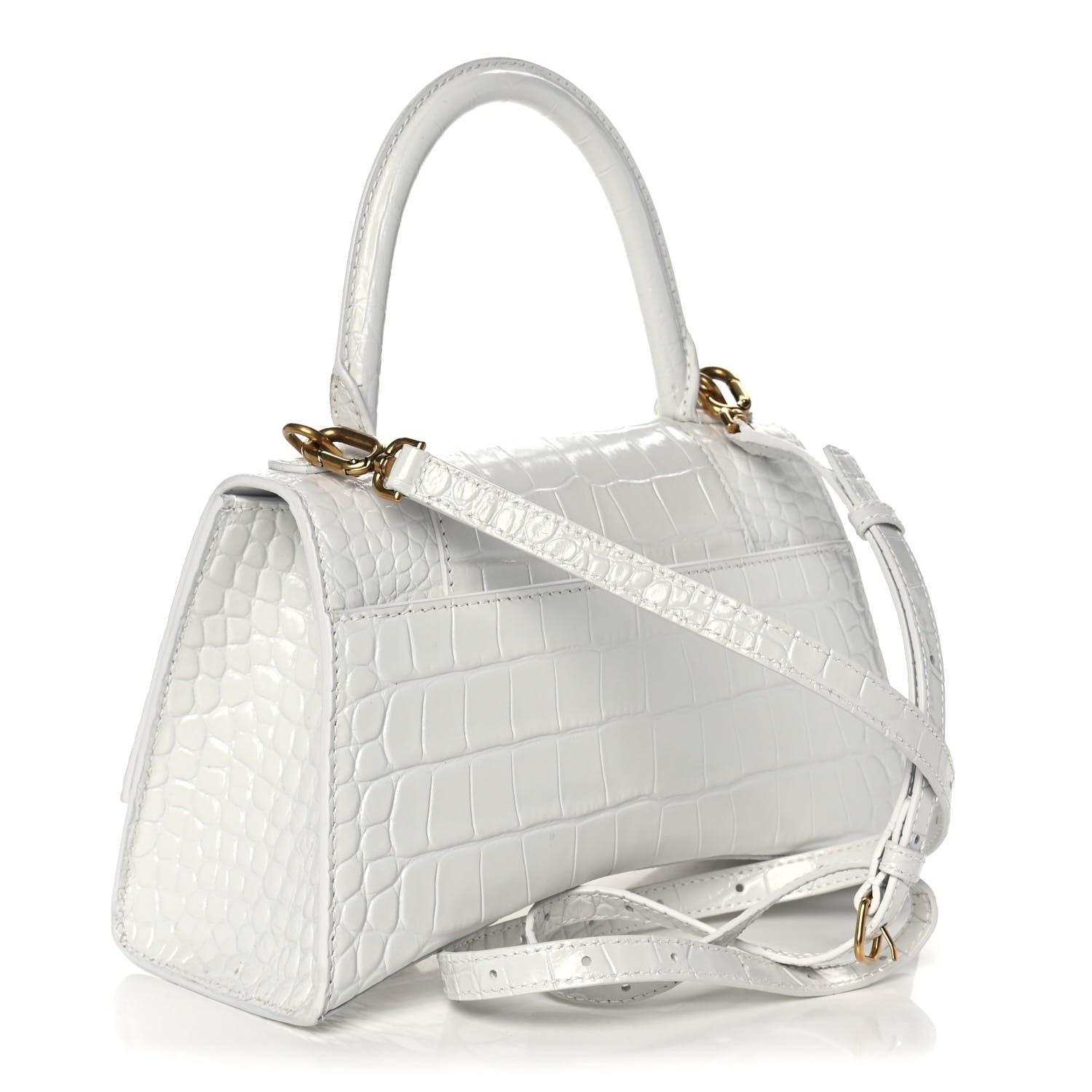 Balenciaga Shiny Calfskin Crocodile Embossed Small Hourglass Top Handle Bag White 3 of 11