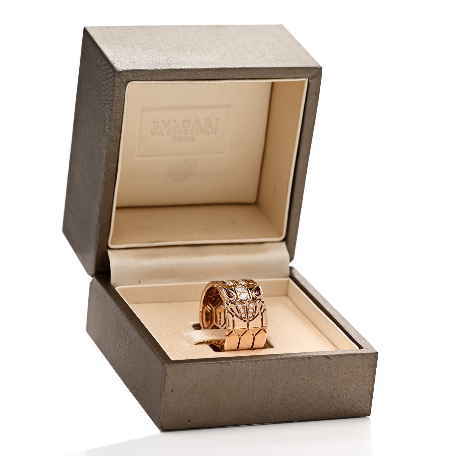 Bulgari 18K Rose Gold Diamond Tourmaline Serpenti Ring 57 8 5 of 5